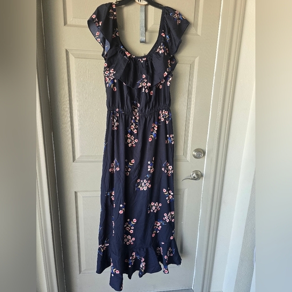 Blush Floral Maxi Wrap Dress 1X Pink Blue Women Ruffles Cottage Romantic Boho - Picture 14 of 16